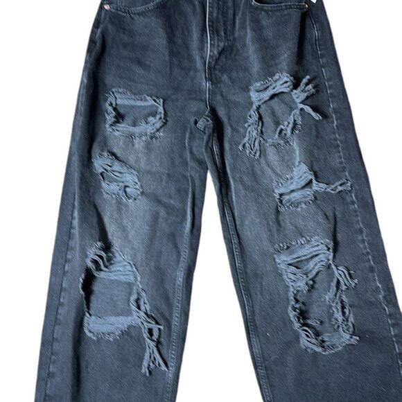 BDG urban outfitters high rise baggy petite washed black destroyed new 30 - Picture 4 of 10